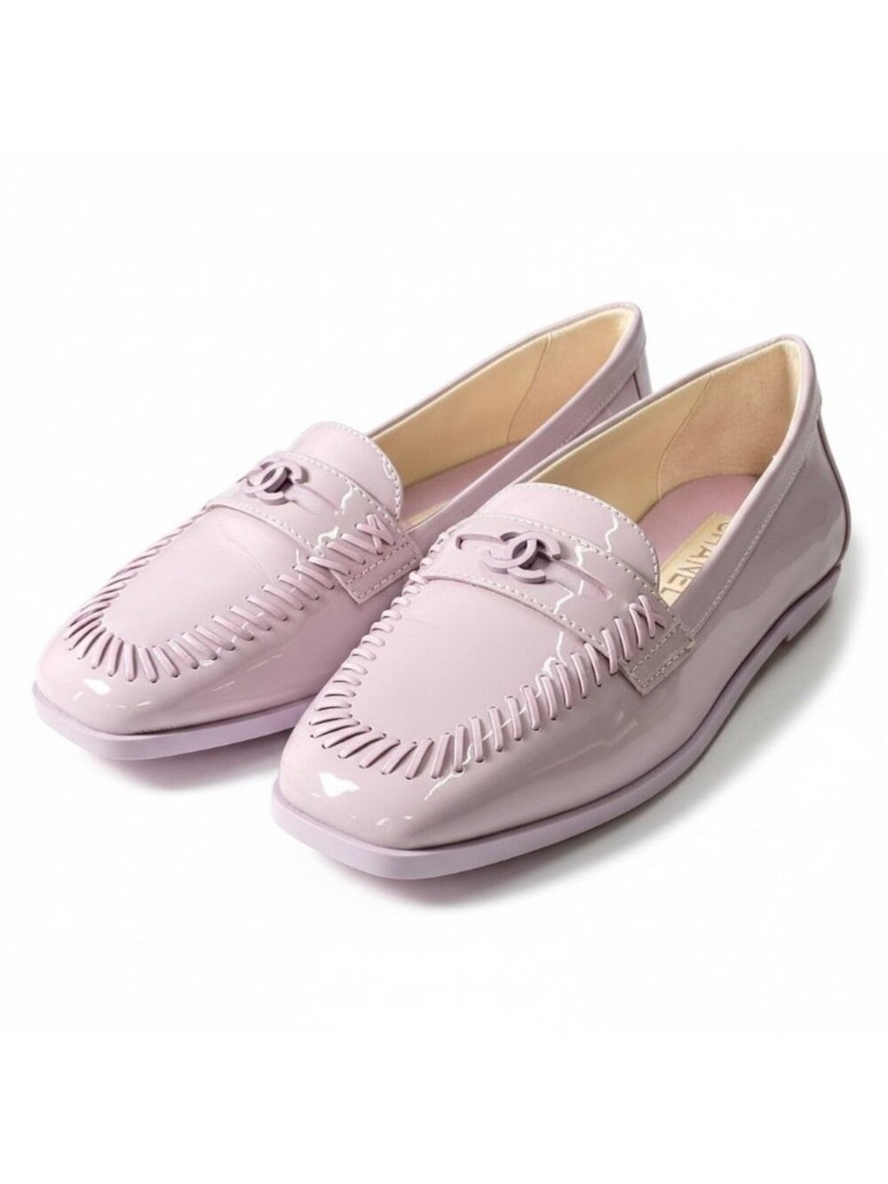 Chanel CC Logo Loafers Purple Pink Patent Leather